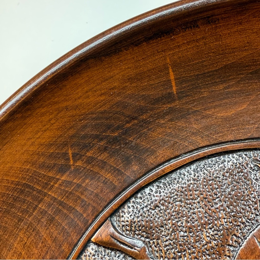 Vintage Folk Art Japanese Mid Century Intricate Laquared Hand Carved Wood Plate - Picture 6 of 12